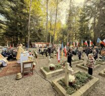 A kiedy spotkasz mogiłę w lesie, Co nad nią szumi szereg drzew,Niech i twe słowa wiatr w dal poniesie,O partyzancie zanuć pieśń…